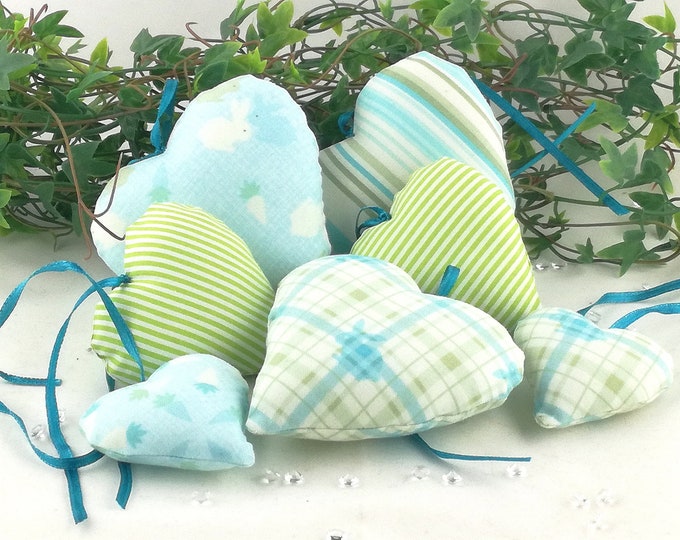 7 hearts - set cheerful and fresh in green - blue