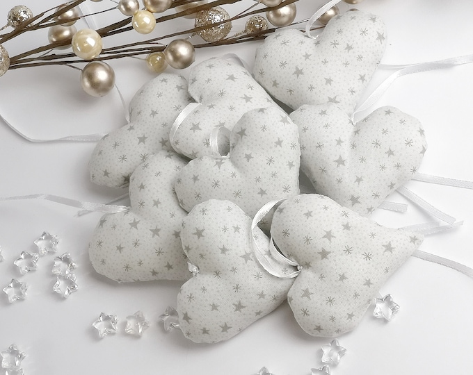 Fabric hearts - hearts - decorative hearts cream stars, decorative door wreath, window decoration, gift tag, table decoration, birthday gift