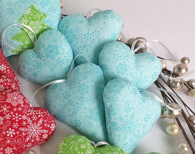 Fabric hearts - hearts - decorative hearts blue, tree decorations, Christmas decorations, door wreaths, window decorations, gift tags, table decorations, Christmas tree decorations
