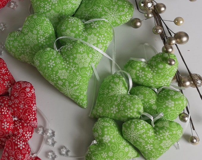 Fabric hearts - hearts - decorative hearts green, tree decorations, Christmas decorations, door wreaths, window decorations, gift tags, table decorations, Christmas tree decorations