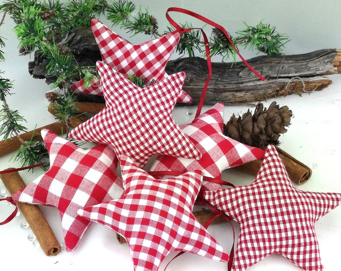 6 stars Christmas tree decoration red - white, stars red, Christmas decoration red - white, souvenir, gift tag, tree decoration red, Advent wreath