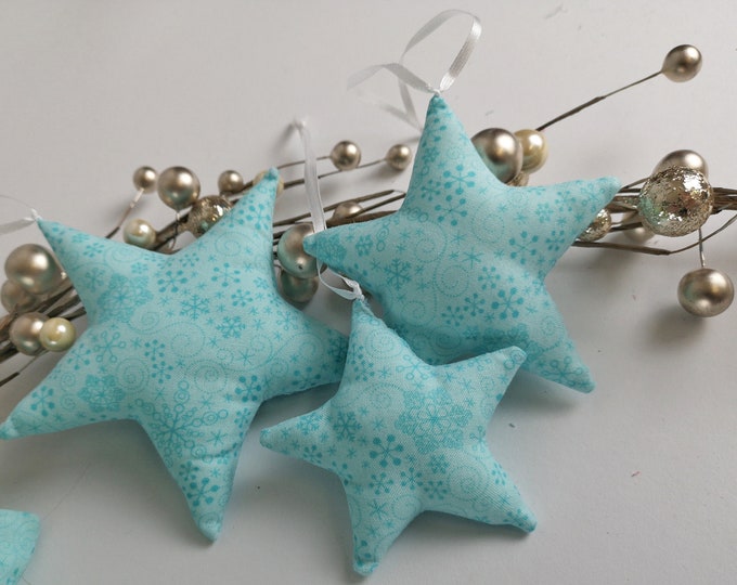 3 stars Christmas tree decoration made of fabric blue - turquoise, Christmas decoration, stars, Advent calendar, Advent wreath, gift, fabric pendant