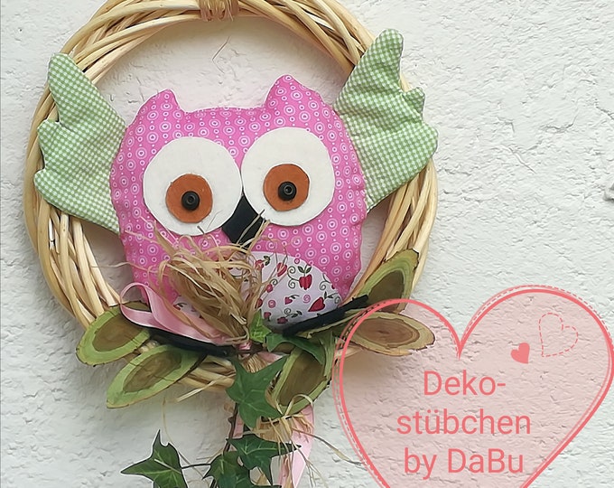 Owl door wreath spring - Easter decoration, autumn decoration, autumn, country style pink - white