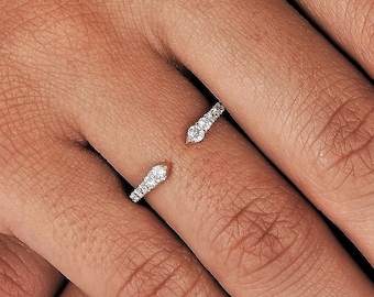 14k Gold Open Diamond Ring: Graduated Stacking Band