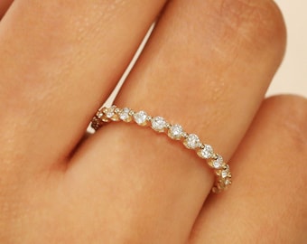 CLEARANCE SPECIAL! Diamond Full Eternity band, Bubble Shared Prong,  Wedding Band, Stack Ring, 14K solid gold, Social Value