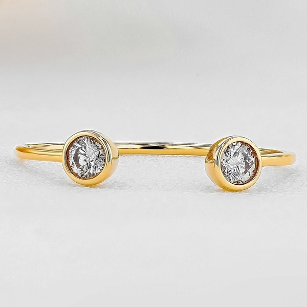 CLEARANCE! Diamond Open Bezel Set Ring, Minimalist Stacking Horseshoe, 14k Rose White Yellow Solid Gold, Social Value Jewelry