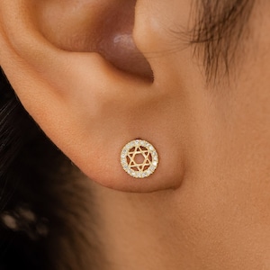 Diamond Star of David Earring, Single (Half Pair), Jewish Star Stud, 14k Yellow, White, Rose Solid Gold, Social Value Fine Jewelry