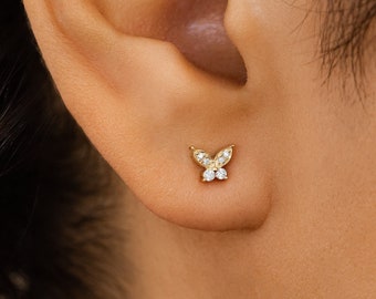 Arete con forma de mariposa de diamantes, individual (medio par), amarillo de 14 k, blanco, oro rosa, joyería fina de valor social