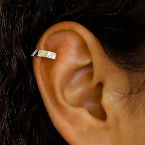 Single (Half Pair) Diamond Earring Cuff, Non Pierced Striped, 14k Yellow, White, Rose Solid Gold, Social Value Jewelry