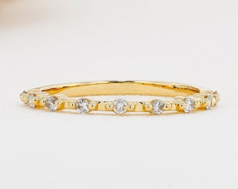 CLEARANCE! 14k Solid Gold Natural Diamond Thin Distance Promise Stackable Ring Band