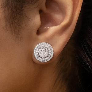Round Cluster Diamond Stud and Jacket, Natural Diamond, Solid 18k White Gold, Two in One Earring, Social Value