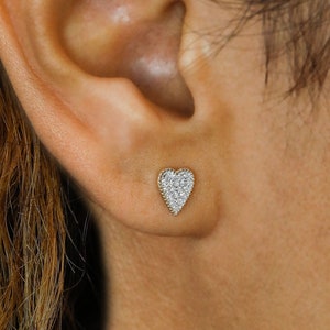 Diamond Heart Stud Earring: 14k Gold Pavé Single Earring