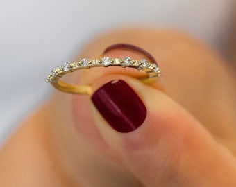 14k Solid Gold Diamond Promise Ring: Thin Band Fine Jewelry