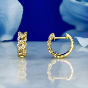 Einzeln (halbes Paar) 14k Massivgold Echte Natürliche Diamant Kubanische Bordstein Link Design Huggy Hoop Ohrring
