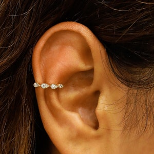 Diamond Teardrop Ear Cuff, Single (Half Pair), 14k Solid Gold, Non-pierced earring, Social Value jewelry