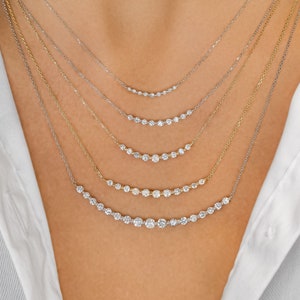 Diamond Graduated Bar Necklace, Round shaped diamonds, 18k Solid yellow, white and rose Gold, with Adjustable Chain, Social Value jewelry