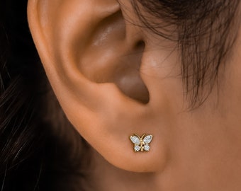 SINGLE 18k Gold Diamond Butterfly Stud Earring