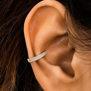 Diamond Ear Cuff, 14K solid Gold, Reversible Non-Pierced earring, micro pave diamonds, Social value fine jewelry
