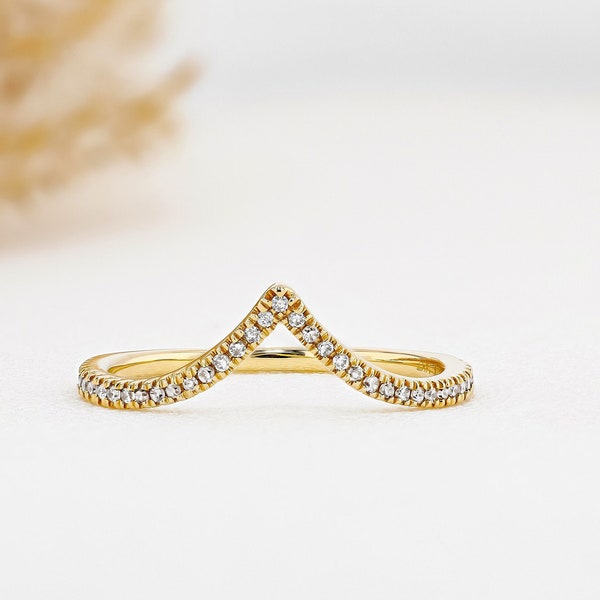 Diamond Chevron "V" Shaped ring, Stackable Ring,14k Solid yellow, white, rose Gold, Social Value jewelry