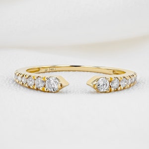 Diamond Ring, Open Graduated Stacking Band, 14k Yellow, White, Rose Solid Gold, Social Value Jewelry