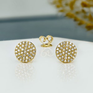 14k Solid Gold Natural Diamond Micro-Pavé Round Disc Cluster Earrings