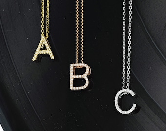 Personalized Gift 14k Solid Gold Natural Diamond Initial Pendant W/ Chain | Diamond Letter Necklace | Alphabet Monogram Jewelry