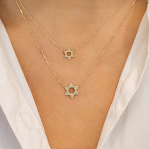 Diamond Necklace, Open Star of David, Adjustable Drawstring Chain, 14k Yellow, White, Rose Solid Gold, Social Value Fine Jewelry