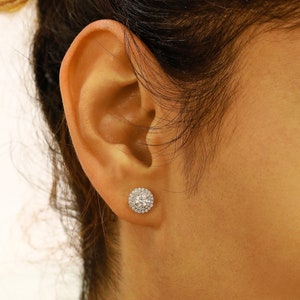 14k Solid Gold Earrings Natural Diamond Double Halo Round Statement Cluster Stud