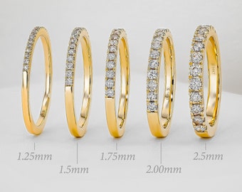 Half Eternity Diamond Ring, Simple Wedding or Stackable Band, 14k Yellow, White, Rose Solid Gold, Social Value Fine Jewelry