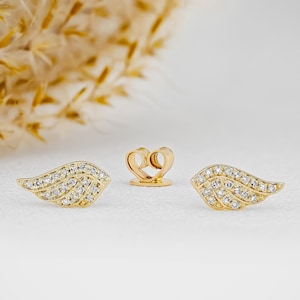 Diamond Angel Wing Stud Earring: 14k Gold Pavé (Single)