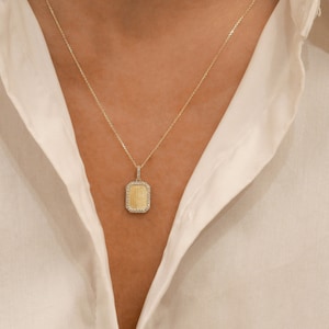 14k Gold Diamond Border Dog Tag Pendant Necklace