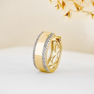 Single (Half Pair) Diamond Bordered Ear Cuff, Non-Pierce Earring, 14k Solid Gold, Social Value Fine Jewelry