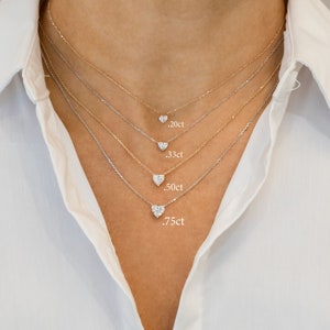 14k Solid Gold Natural Diamond Heart Shaped Solitaire Necklace w/ Adjustable Drawstring Chain