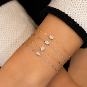 14k Solid Gold Diamond Bracelet: Pear, Oval, Marquise, Emerald Cut
