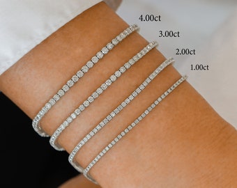 Diamond Tennis Bracelet, Low Profile 4 Prong, 1ct - 6ct, 14k Solid White Yellow Rose Gold, Mother's day gift, Social Value