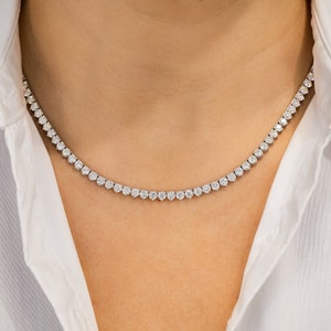 Diamond Tennis Necklace, 16.5 Inch 3 Prong Choker, 14k White Solid Gold, Social Value Fine Jewelry