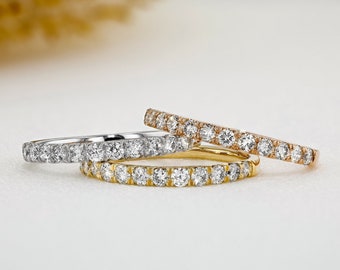 14k Solid Gold Diamond Wedding Band: 2mm Half Eternity Ring