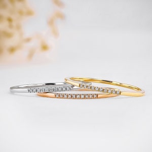 14k massief gouden natuurlijke diamant, ultradunne minimalistische stapelbare ring van 1,1 mm