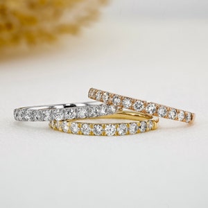 14k Solid Gold Diamond Wedding Band: 2mm Half Eternity Ring