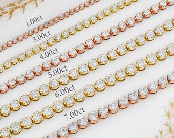 Diamond Tennis Bracelet, 1.00ct - 7.00ct, Cupcake Setting Round, 14k Yellow White Rose Solid Gold, Social Value Jewelry