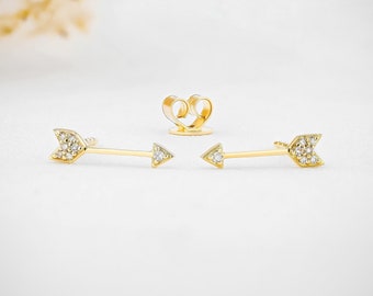 Single (Half Pair) Earring 14k Gold and Genuine Diamond Arrow Stud Earring or Climber | Diamond Minimalist Earring