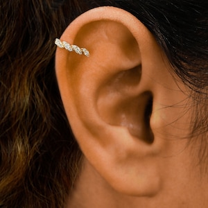 Single (Half Pair), Diamond ear cuff, Twist Leaf Illusion, Non-Pierce earring,  14k Solid white, yellow and rose Gold, social value jewelry