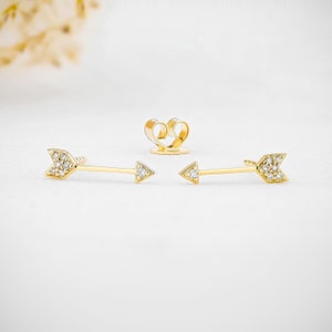 Single (Half Pair) Earring 14k Gold and Genuine Diamond Arrow Stud Earring or Climber | Diamond Minimalist Earring