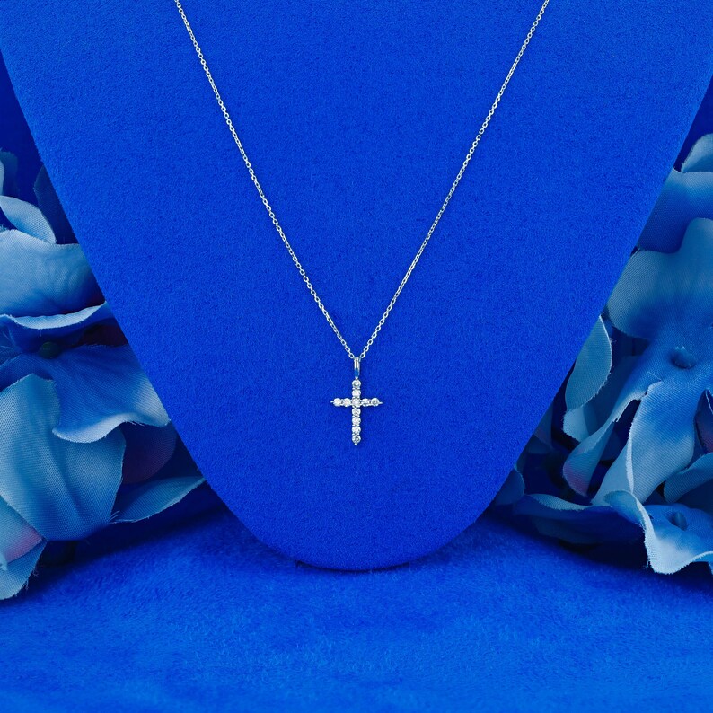 14k Solid Gold Small Natural Diamond Cross Pendant Necklace Etsy