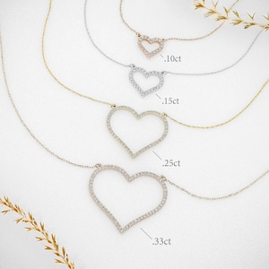 14k Gold Diamond Open Heart Necklace: Adjustable Chain