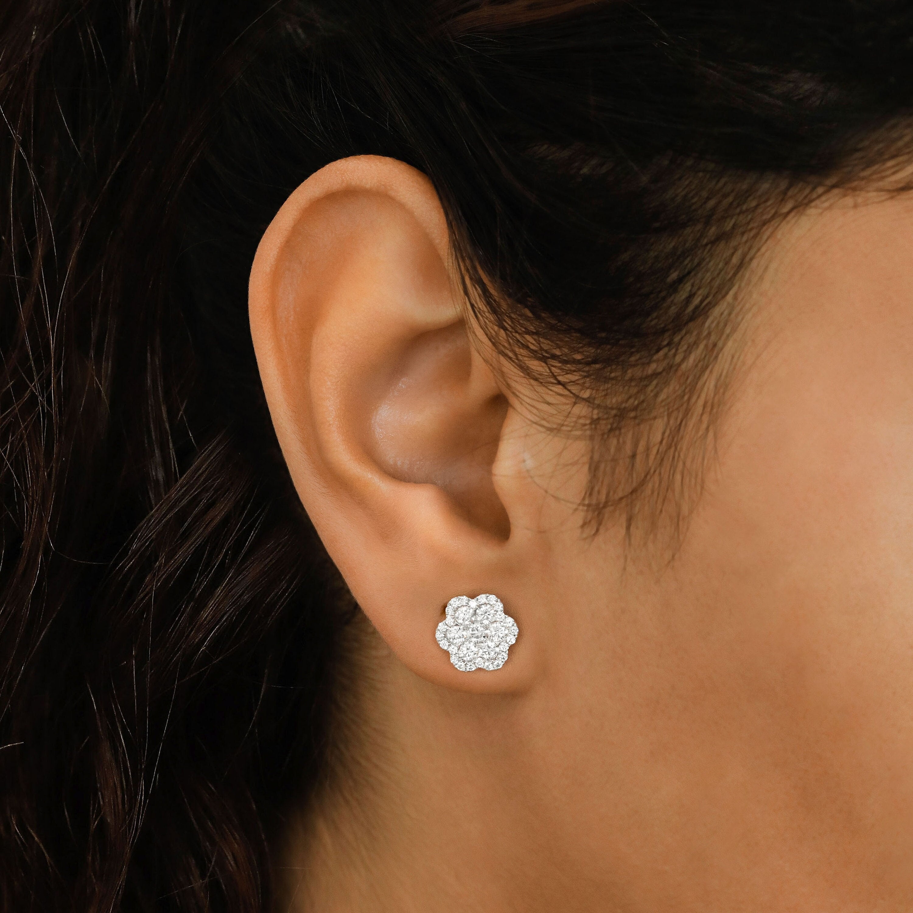 Diamond Flower Stud Earring Etsy UK