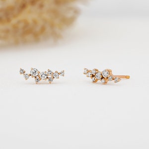 Single half paar 14K of 18k goud echte Diamond Cluster Spray Ear Climber Crawler Earring Stud 1/2 lengte afbeelding 10