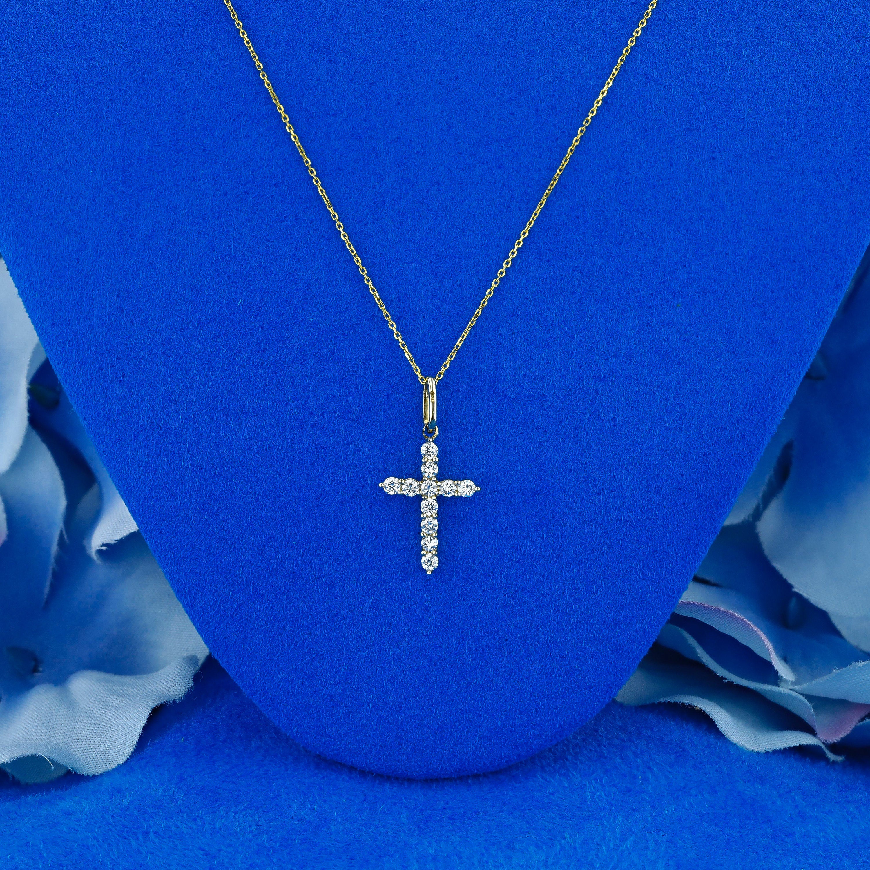 Diamond Small Cross Necklace 14k Solid White Yellow and Rose