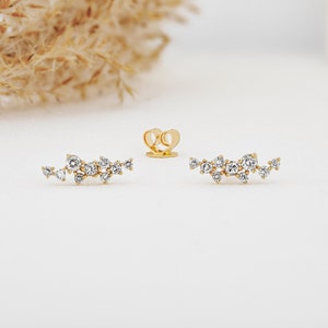 Single Half Pair 14K or 18k Gold Genuine Diamond Cluster Spray Ear Climber Crawler Earring Stud 1/2 Length imagem 2