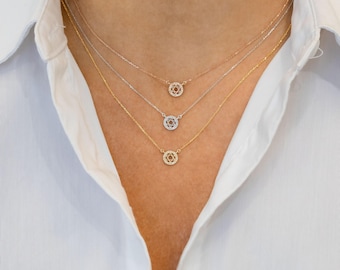 Diamond Star of David Necklace: 14k Gold Adjustable Chain